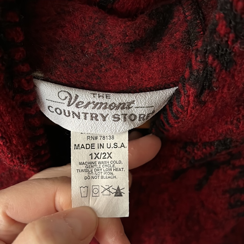VINTAGE Vermont Country Store Wool Blend Fair Isle Red Poncho Made in the USA - Picture 4 of 8